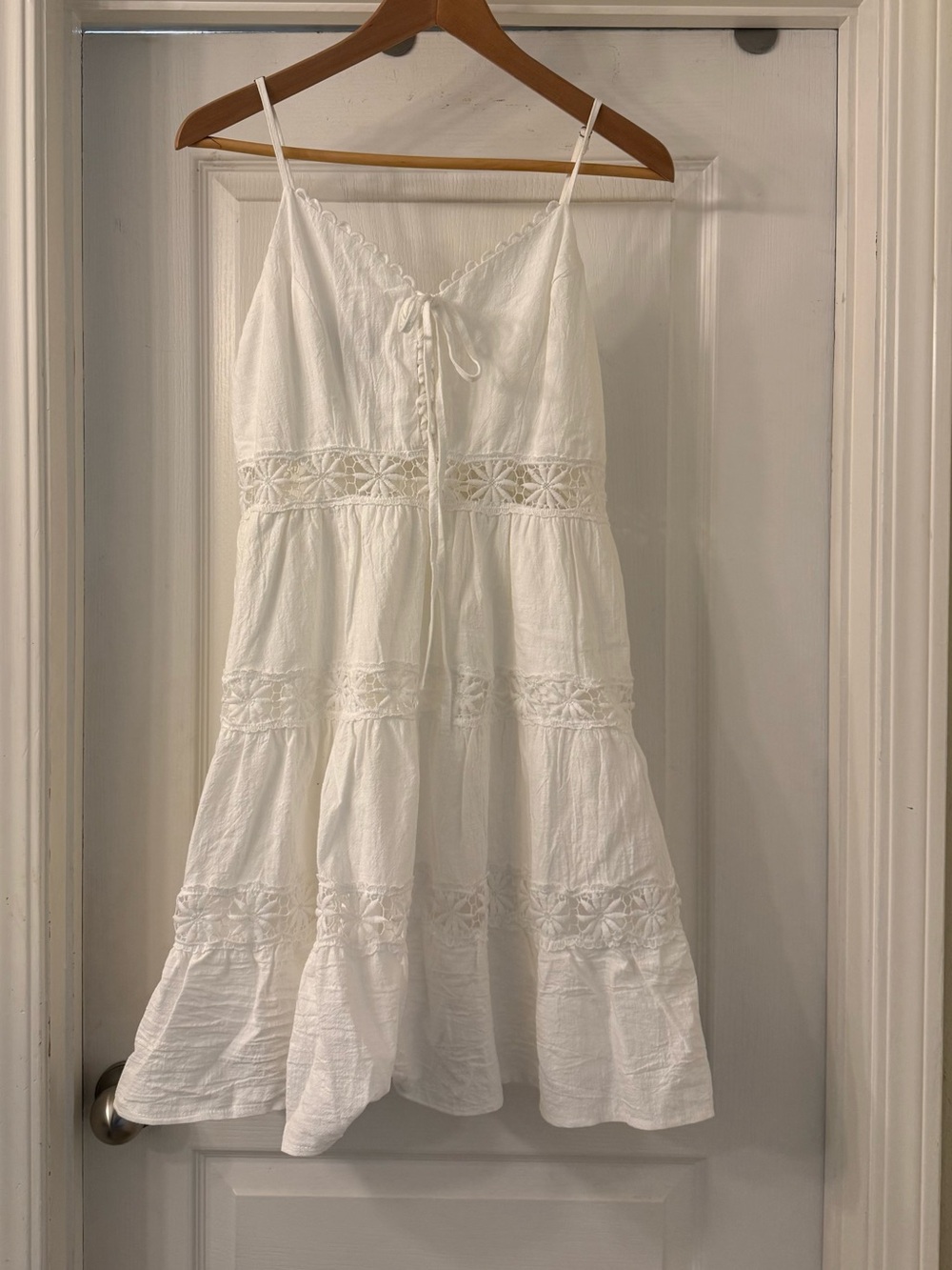 White Cotton Tiered Spaghetti Strap Sundress NWOT